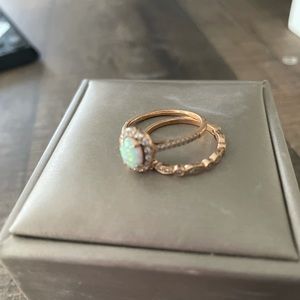 Rose Gold Opal engagement and wedding band set